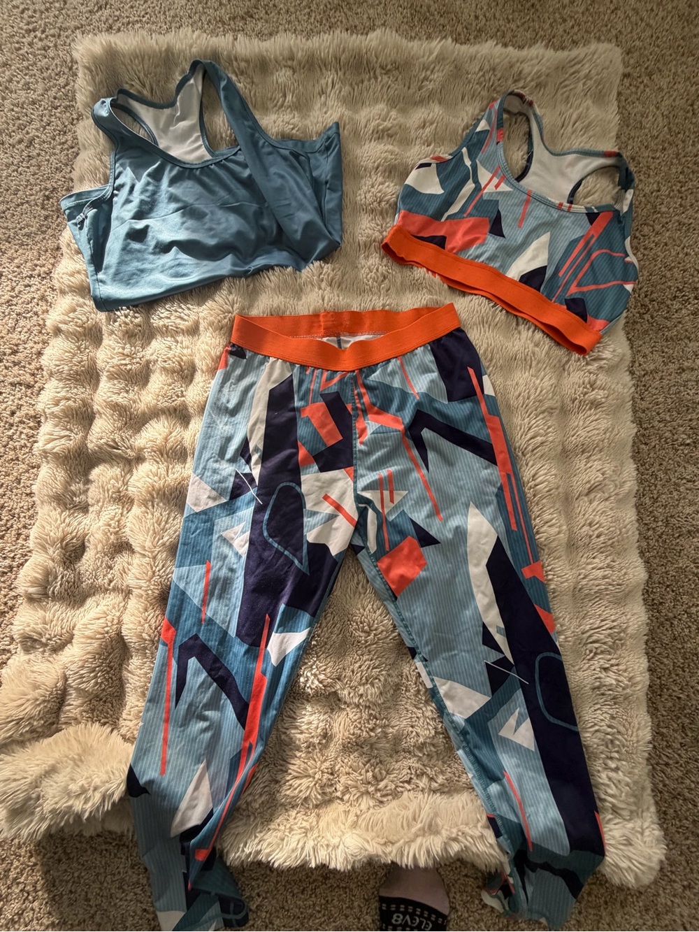 SHEIN Blue & Orange Abstract Active Set - Sports Bra, leggings and tank Size L